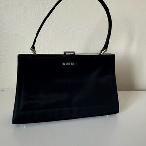 GUESS Vintage Black Satin Evening Black Frame Top Baguette